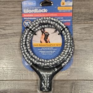NWT WordLock 10mm 6' Flexible Steel Cable Bycicle Lock Black & White Skulls